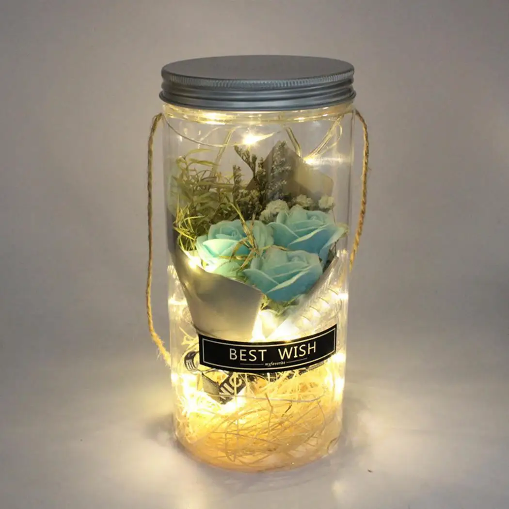 

Christmas Day Gift Mini Rose Soap Flower Indoor Wishing Bottle Floral Pink, Red, Blue Decoration