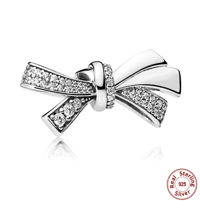 

2018 spring 100% 925 sterling silver charm BRILLIANT BOW CHARM Fit original pandora bracelet bangle necklace pendant DIY jewelry