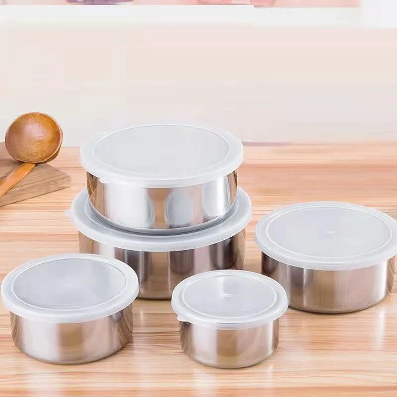 

New 5pcs/set Sealed Crisper Stainless Steel Bowls Sealing Food Storage Box with Cover Kitchen Gadget