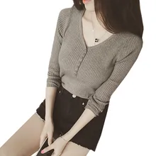 Knitted Sweater Sexy Deep V Neck Cashmere Sweater Female Women Sweaters And Pullovers Autumn Long Sleeve Button Tops 2018