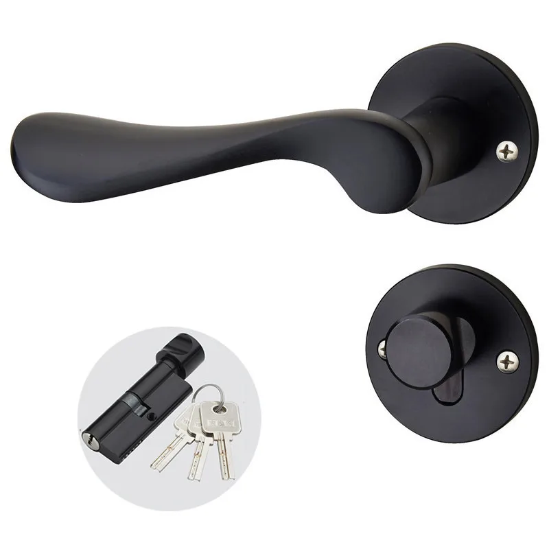 

Black Aluminum Door Locks Continental Bedroom Minimalist Interior Door Handle Lock Cylinder Security Locks with Keys