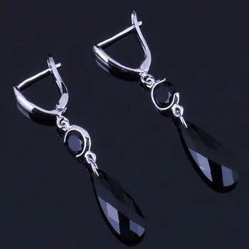 

Magnificent Black Cubic Zirconia Silver Plated Drop Dangle Earrings V0352