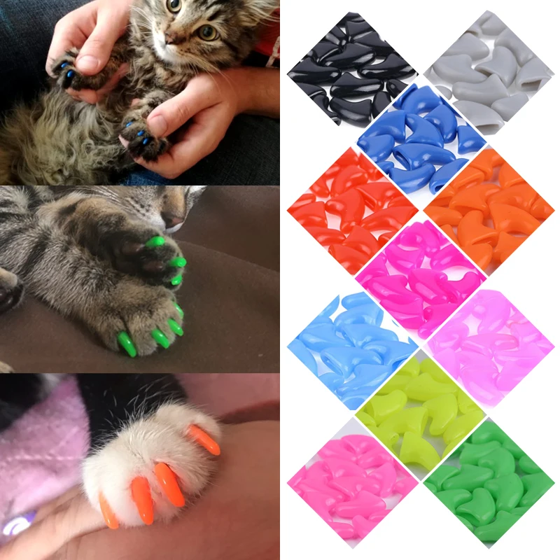 100 pcs Rubber Nail Caps For Cats Cat Kitty Kitten Paw Claw Nail Protector Cat Grooming Supplies +5 (Adhesive Glue & Applicator)