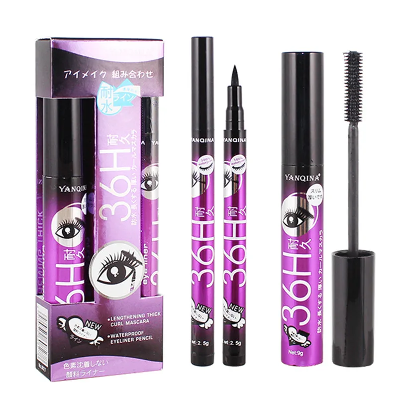 New 36H Black Waterproof Liquid Mascara Make Up Set Long-lasting Waterproof Eye Liner Makeup Tools for eyeshadow Cosmetic Set