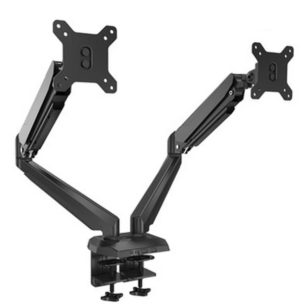 

HONGHUA 15"- 27" Gas Spring Dual Monitor Holder Computer Mount Arm Desktop Clamping With Audio and USB Port