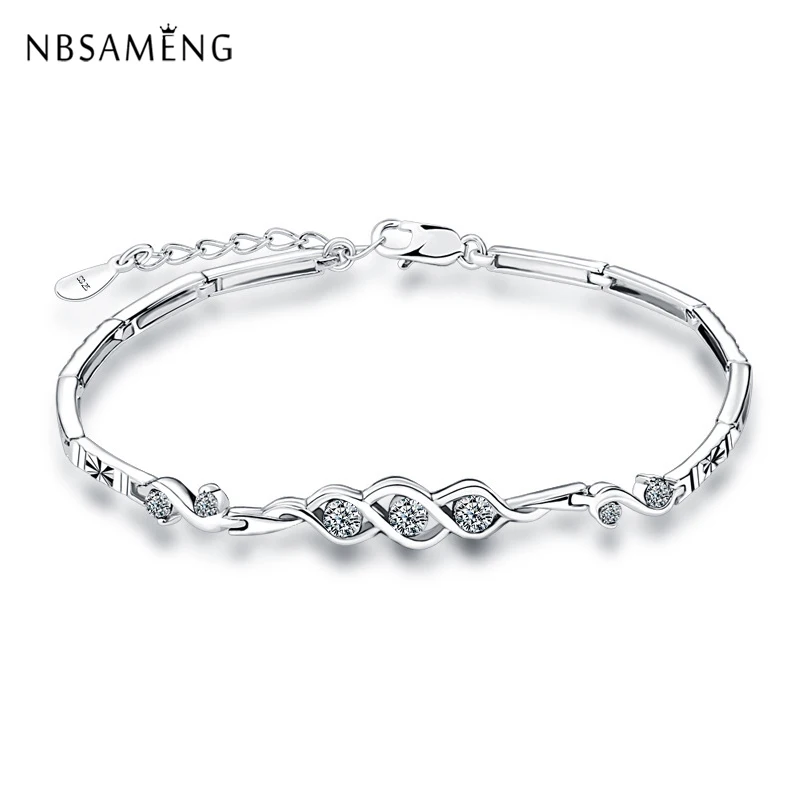 

2018 New Authentic 925 Sterling Silver Clear Purple Bracelet Crystal Adjustable Bracelets Bangles For Women Fine DIy Jewelry
