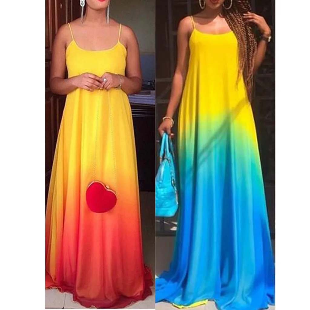 

2019 ISHOWTIENDA Brand Summer Dress Sexy female Summer Women's Sexy Sling Fashion Dress Gradient Color Dress long Dress S-5XL