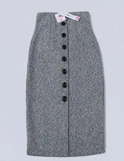 Новая модная однотонная женская юбка на пуговицах, шерстяная, винтажная, высокая талия, тонкая, на бедрах, юбка-карандаш - Цвет: Серый