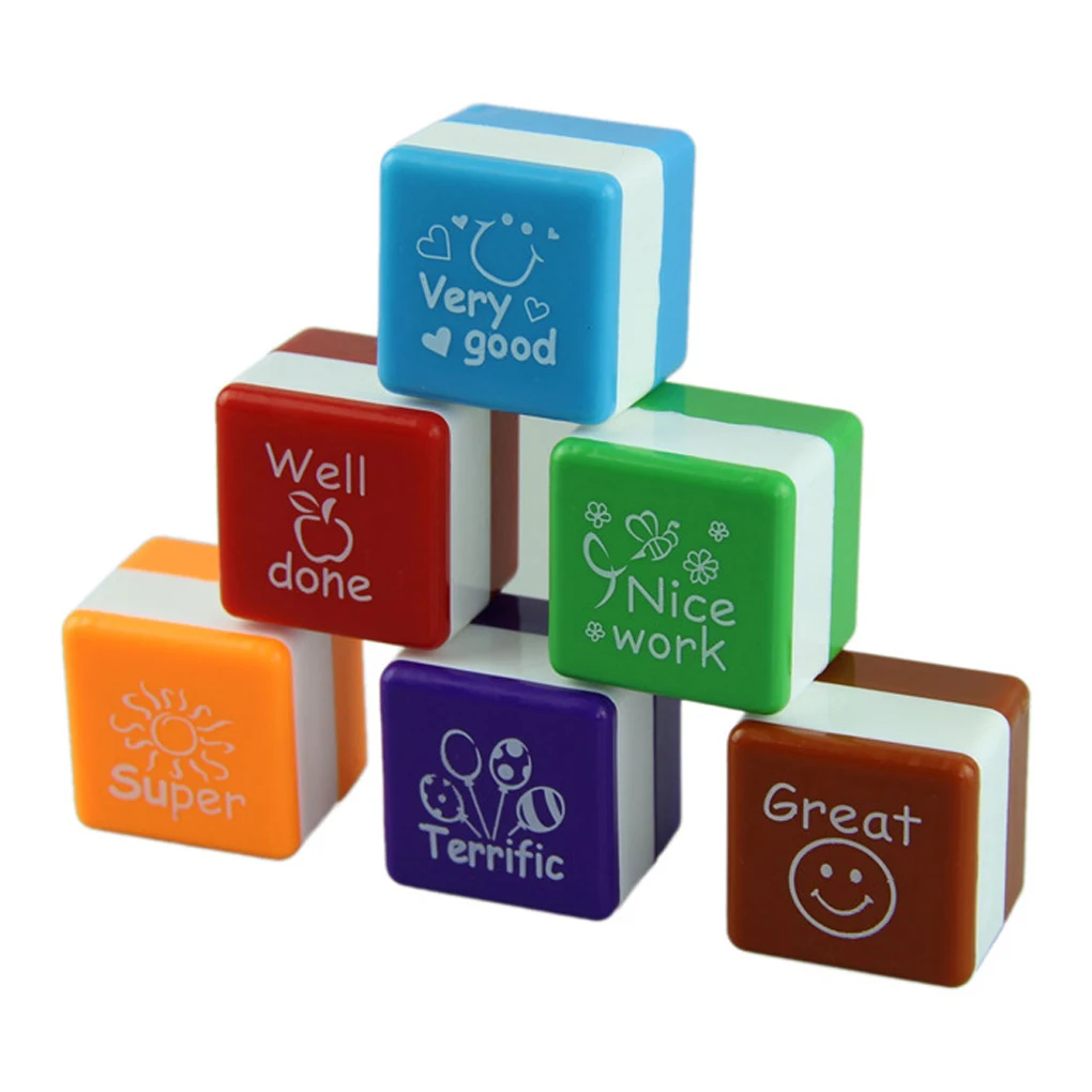 

6pcs English Words Teachers Encourage Stamp Seal Water Self-Inking Kid Cartoon Encouragement Toys