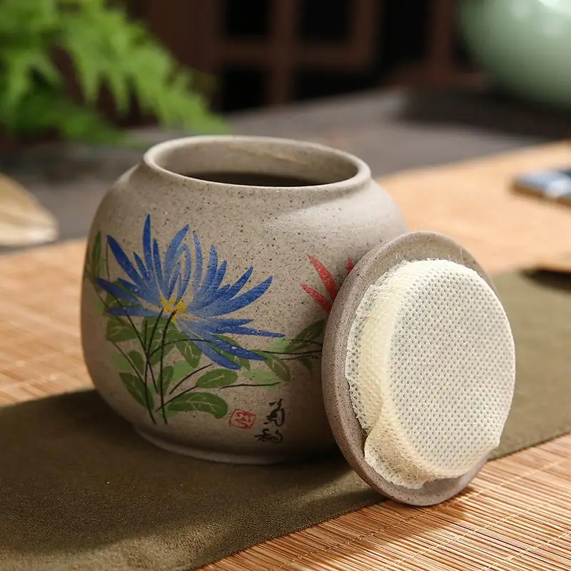 

Chinese Tea Caddies Elegant Bamboo Flower Printe Lotus Elegant Tea Box Caddies Ceramic Vintage Mini Tea Storage Tea Container
