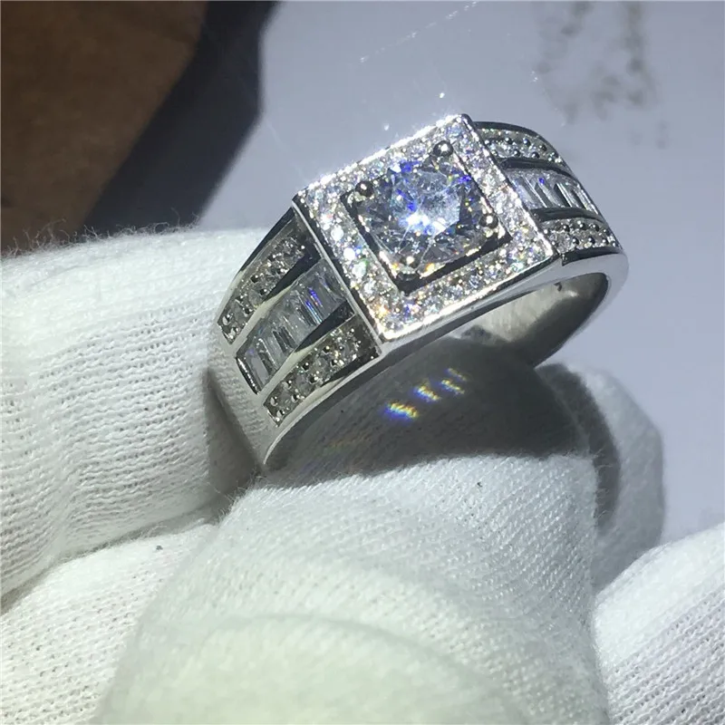 Настоящее однотонное 925 пробы Серебряное модное мужское кольцо круглое 1ct AAAAA Cz кольцо с камнем рождения обручальное кольцо для мужчин