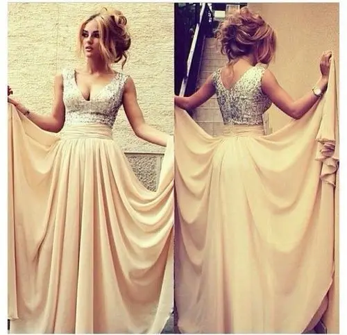 2013 The Most Popular Prom Dresses A-line Floor-Length Sequined V-Neck Natural Chiffon | Свадьбы и торжества