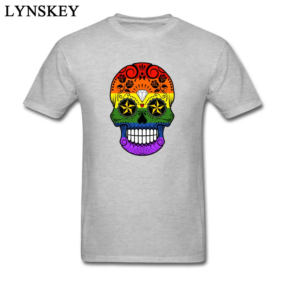 Men's Tops Shirt Fashion Unique T Shirt 100% Cotton Fabric O Neck Short Sleeve Normal Casual Tee Shirt Top Quality Drop shipping Gay Pride Rainbow Flag Sugar Skull grey