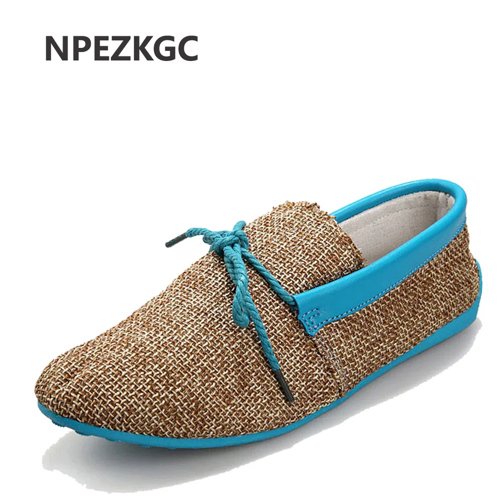 

NPEZKGC 2017 New Real Jute Loafer Flats Shoes Men Korean Velvet Flat Men's Driving Peas Zapatos Soft Leisure Sapatos men shoes