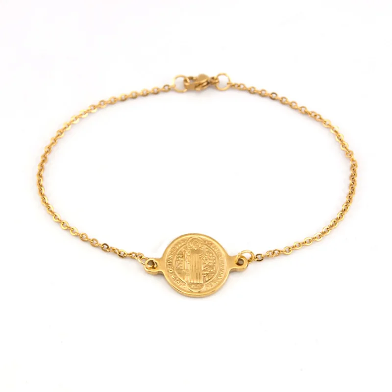 

Saint Benedict Medal Cross Smqlivb Bracelet Women Silver/Gold Stainless Steel Antique Handmade Bracelets Medallas Pulseras 10pcs