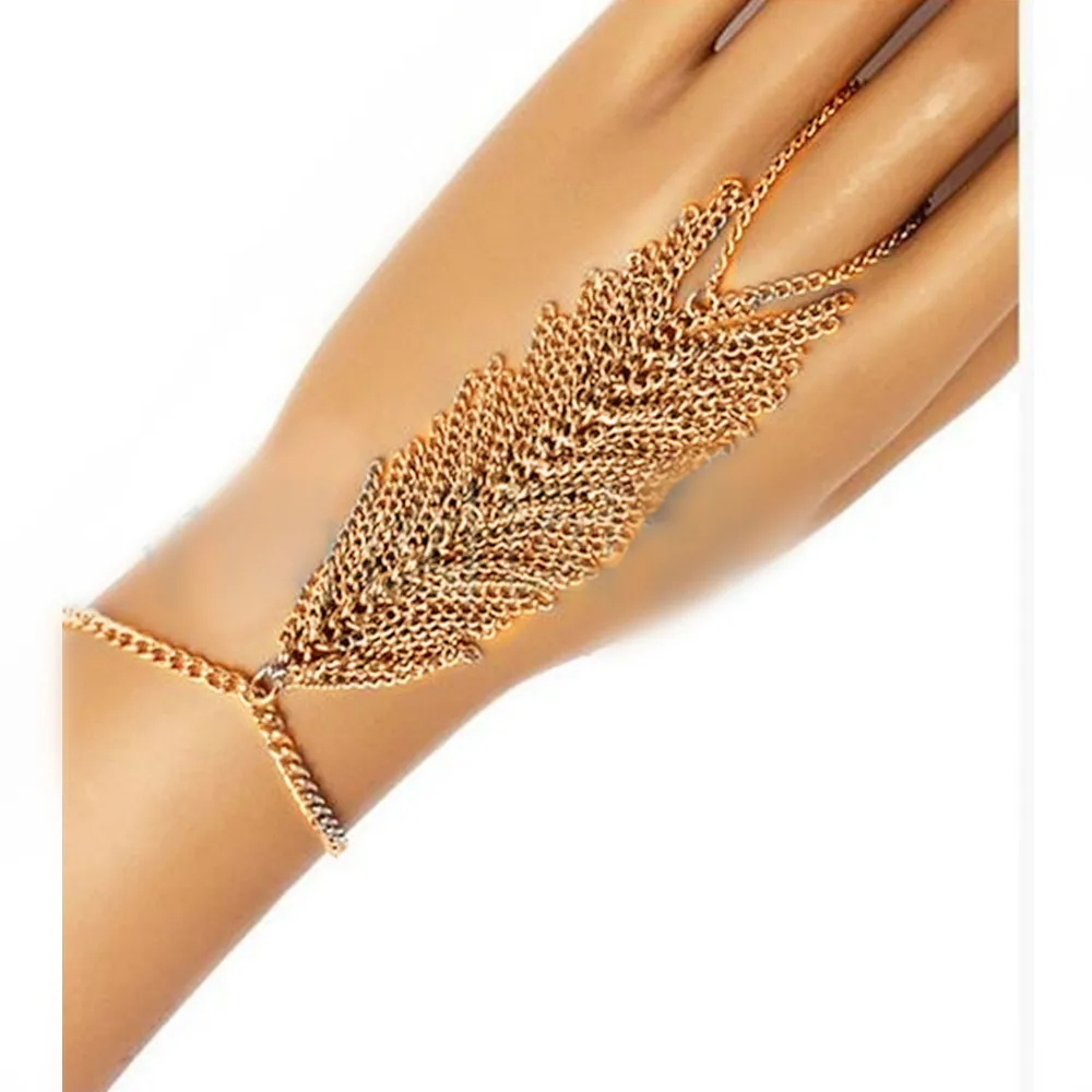 Gold Tone Multi Chain Tassel Finger Hand Chain in Chain & Link