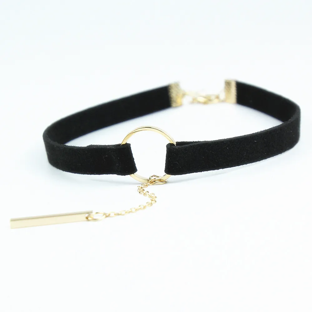 Золотые женские ожерелья-чокер простые Панк Подвески черные кожаные Чокеры трендовые ожерелья-цепочки X178