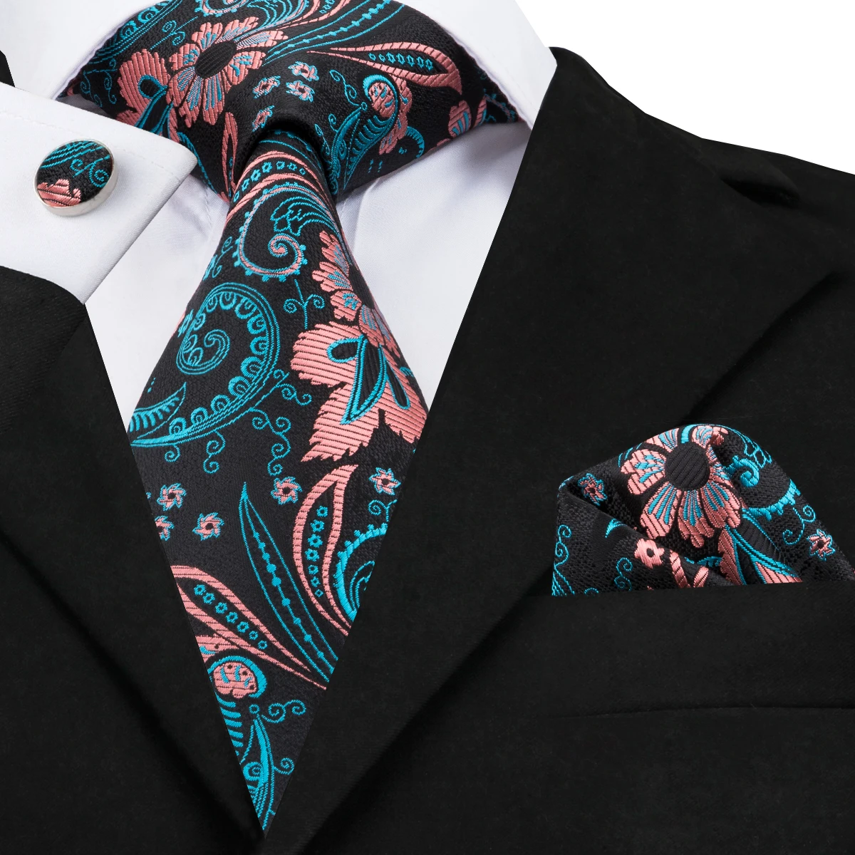 

C-1689 Hi-Tie Autumn Design Paisley Ties for Men Black Blue Gravatas Necktie Hanky Cufflinks 100% Silk Jacquard Woven Corbatas