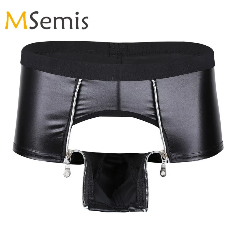 Men Lingerie Wetlook Gay Underwear Men Leather Underwear Zipper Pouch
