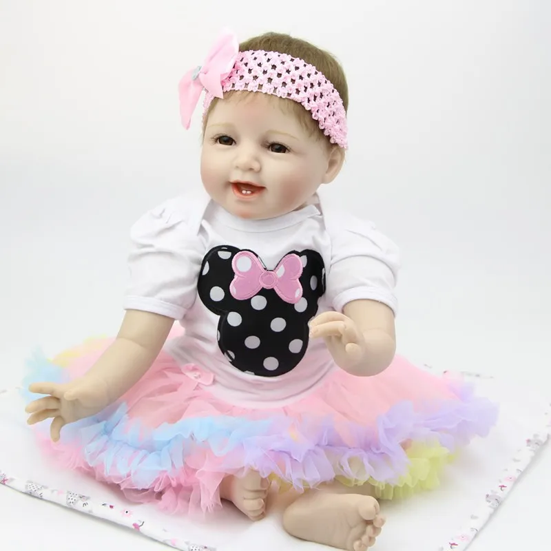 22/'/' bebe Reborn Baby Dolls smile Girl Soft Silicone Vinyl Handmade Newborn Doll