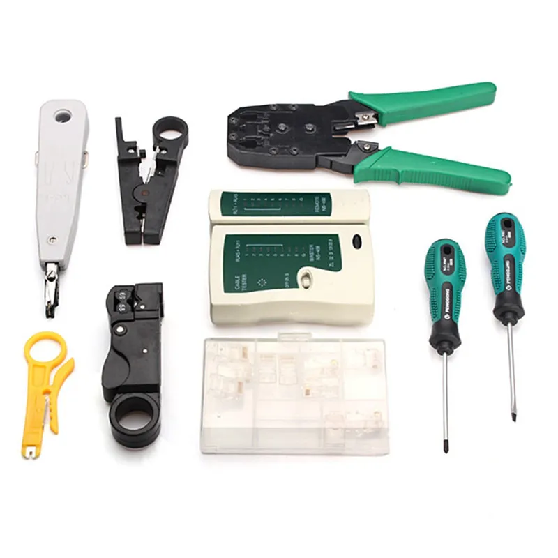

LAN Network Tool Sets Bag 9 in 1 Cable Tester Connector Crimper Plug Plier Wire Cutter Screwdriver for RJ45 RJ11 RJ12 Toolkits
