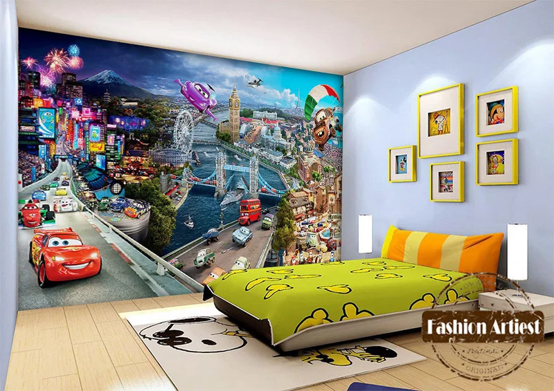 Custom 3d Boys Kids Cartoon Karting Car Wallpaper Mural