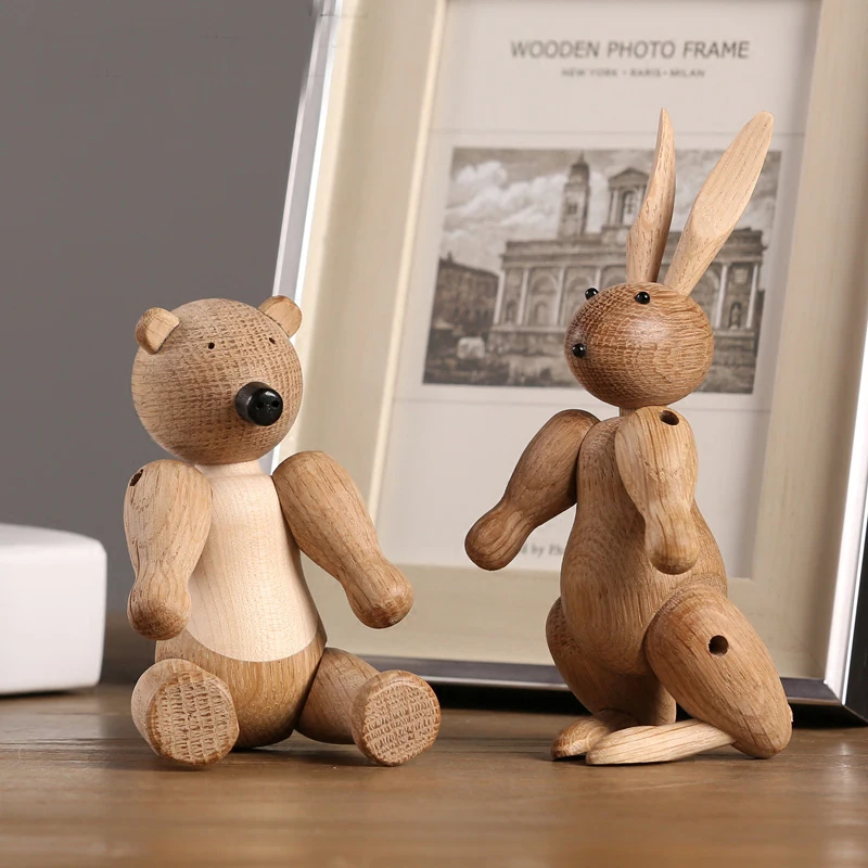 

Nordic design animal doll modern wooden Rabbit Bear Miniature Home Decor Figurines Desk table Decoration Chrismas Gift craft