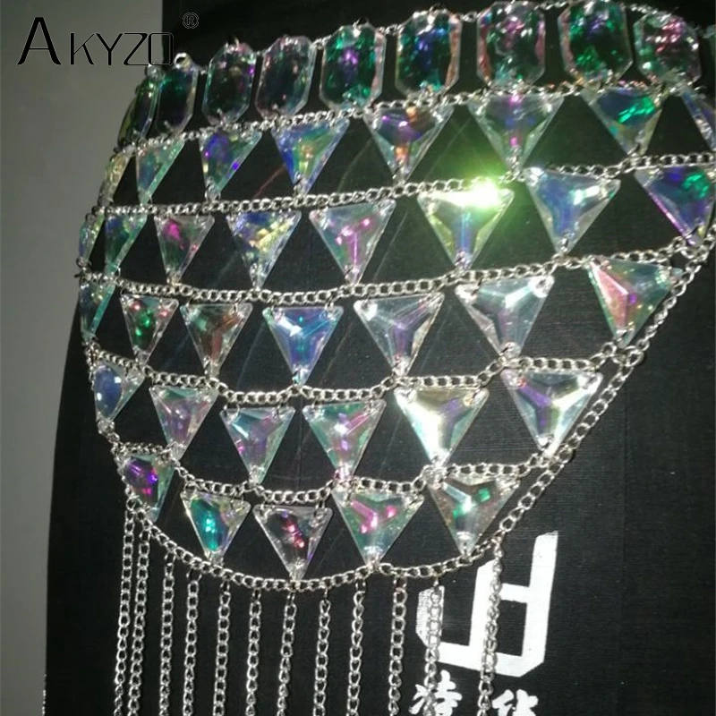 AKYZO Crazy crystal sequin женские комплекты из 2 предметов забавные праздничные наряды ручной работы в стиле пэчворк с металлической кисточкой и цепочкой Женский комплект