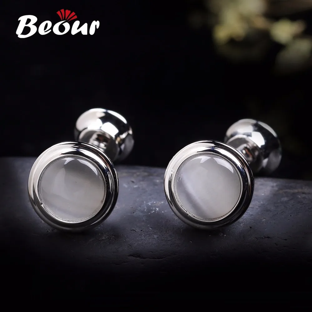 White Cat Eye Cufflinks For Men Fashion High Quality Silver Cufflink