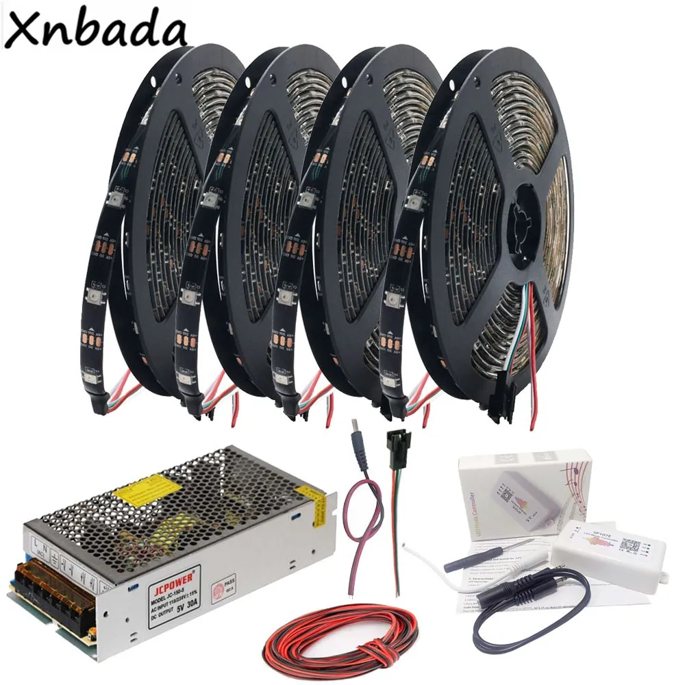 

WS2812B WS2812 RGB Led Strip Light SP107E Bluetooth Music RGB Led Controller DC5V Led Transformer 5M 10M 15M 20M Kit