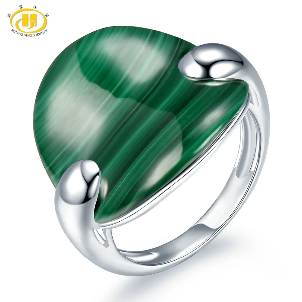

Hutang Stone Jewelry 100% Natural Green Malachite Solid 925 Sterling Silver Ring Fine Fashion Jewelry One of a Kind Unique Style