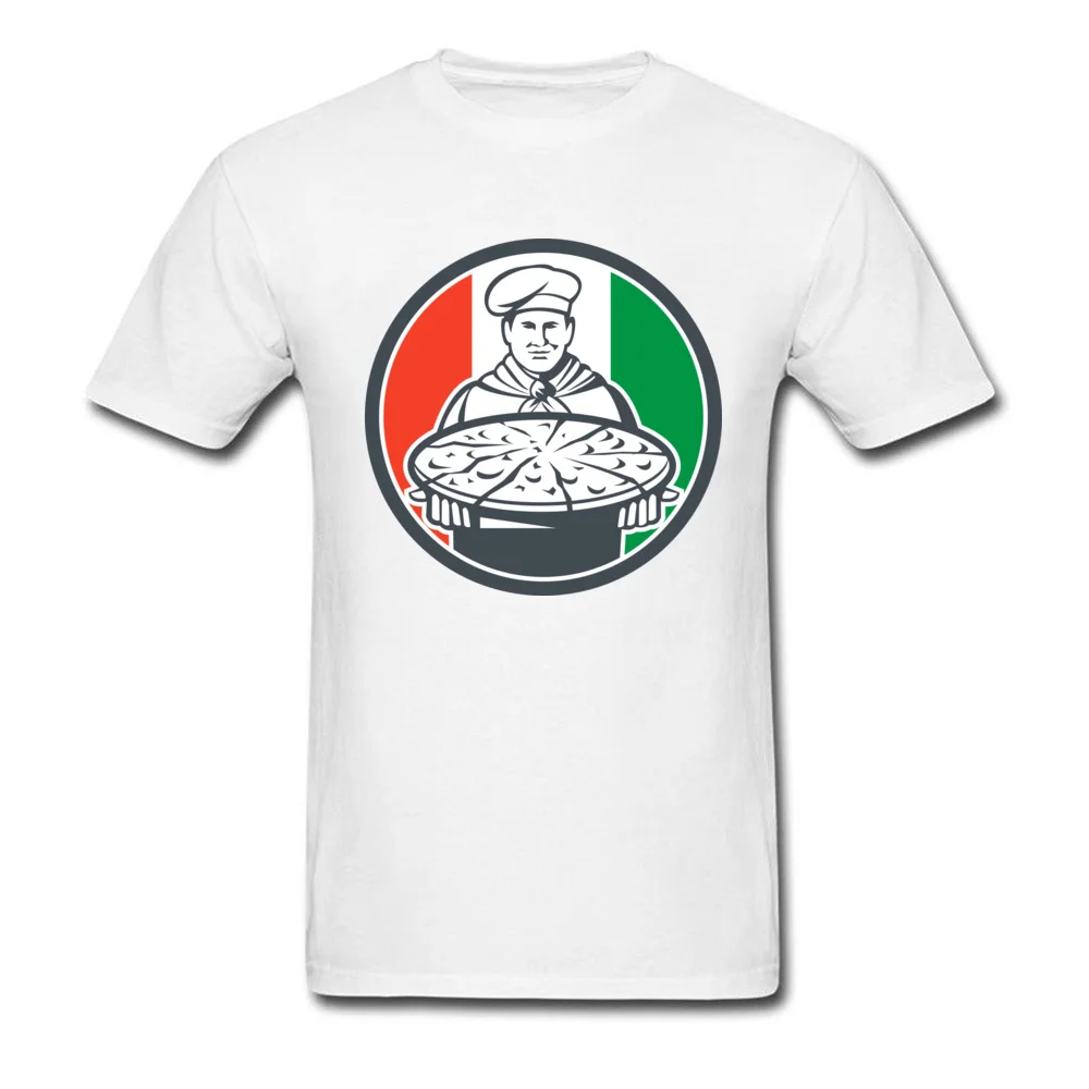 Italian Chef Cook Serving Pizza Circle Retro_white