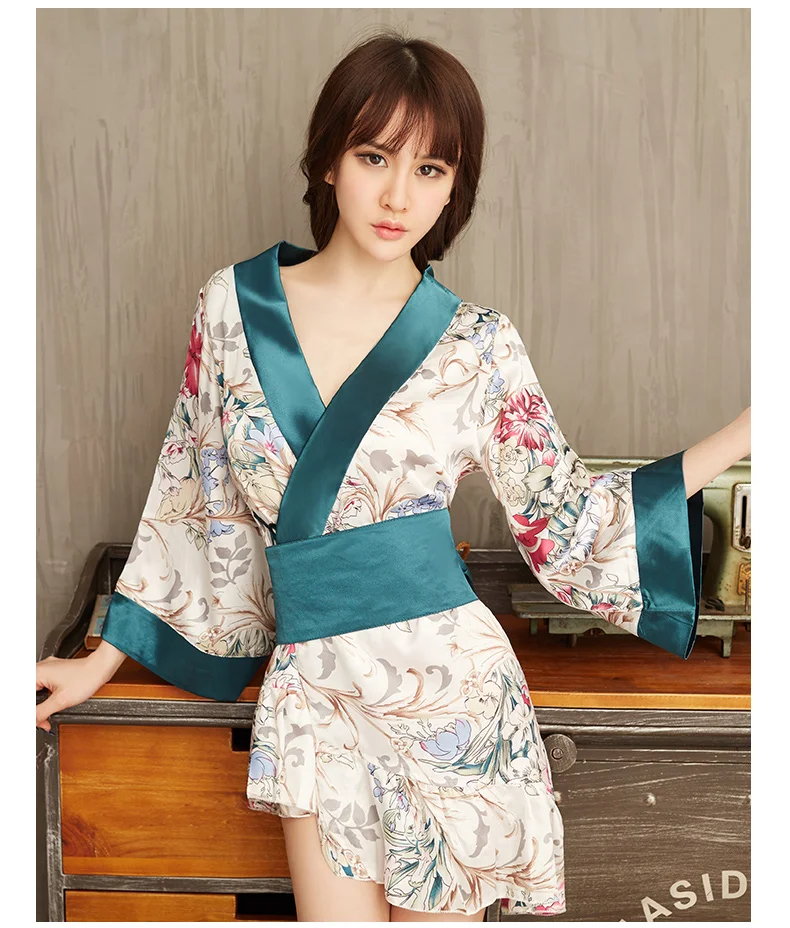 

2019 summer Sexy Lingerie Kimono Set Flowers Robe Cosplay Role Play Clothes Sexy Costumes Exotic Lingerie Underwear for Women
