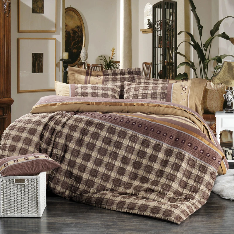 

Personalized fashion Home textile 100% cotton plaid stripe denim bedding brief duvet cover bed sheets