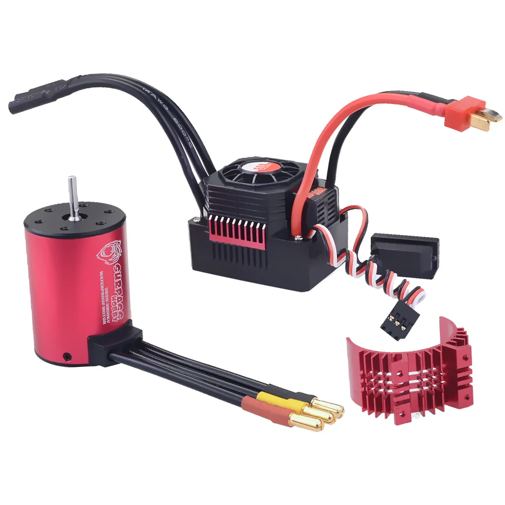 3650 Sensorless BRUSHLESS 2300KV Waterproof Motor & 45A ESC with RC Heatsink Cover Combo Set for 1:10 RC Cars