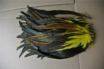 

100pcs/lot 35-40cm 14-16inch yellow costume feather rooster tail Feather coque hackle feather pheasant feather