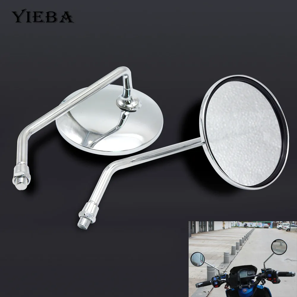 

1 Pair universal Motorcycle accessories round Rear view Mirror Electric Bicycle Rearview Mirrors long stem chrome