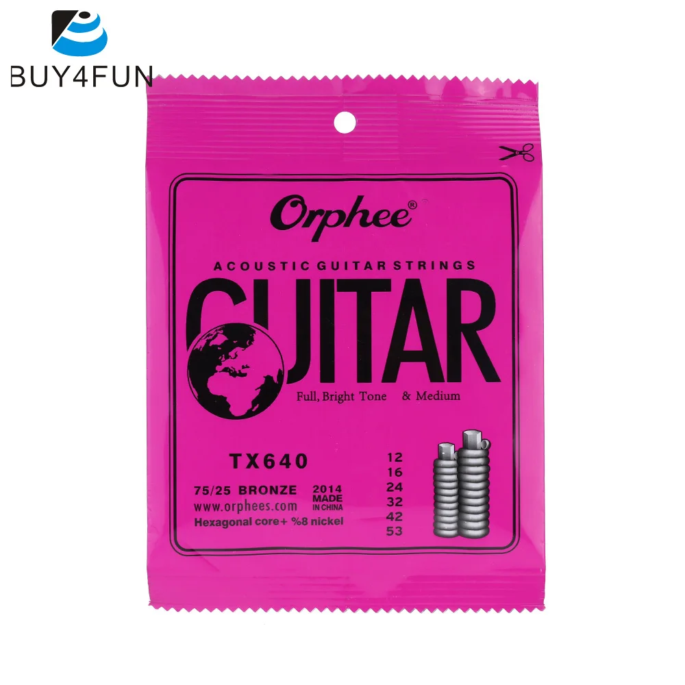 Orphee Лидер продаж TX640 6 шт. акустическая струна для гитары Набор(. 012-.053) Фосфорная бронза среднего напряжения высокого качества