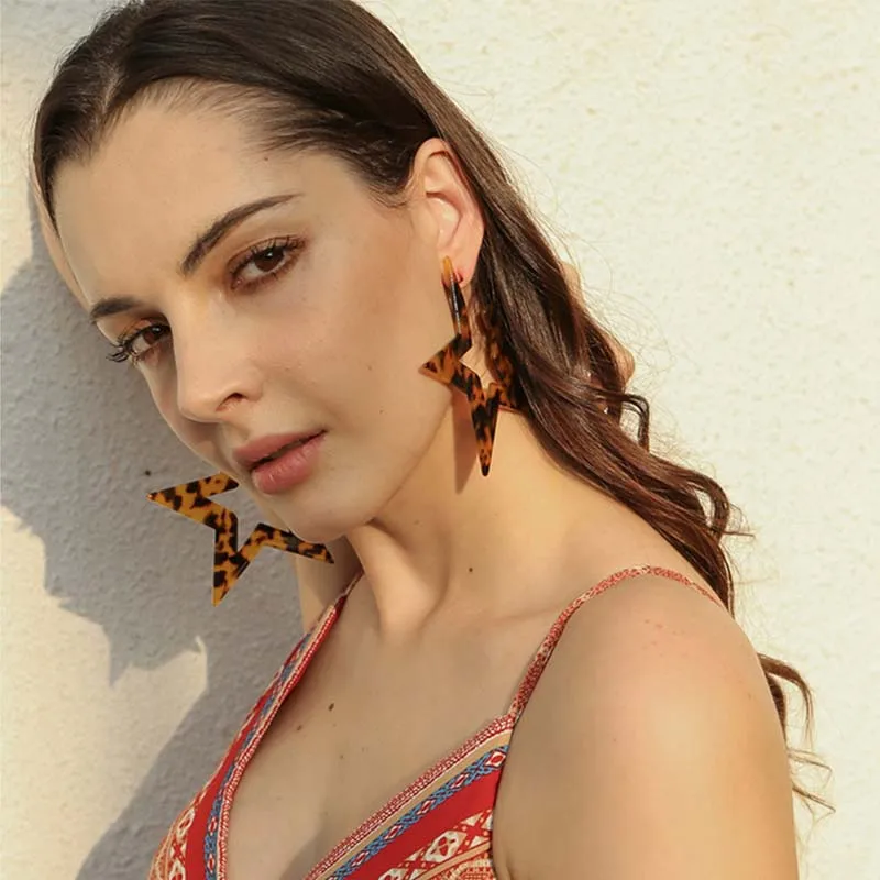 

Leopard Print Big Drop Earrings For Women Tortoiseshell Acetate Resin Acrylic Star Geometric Earring