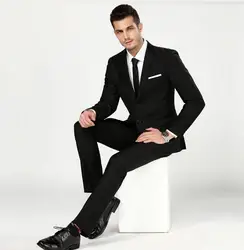 (Куртка + брюки) для мужчин черный Повседневная обувь Бизнес формальный костюм комплект 2 шт. Для мужчин Свадебный костюм жениха Bestman