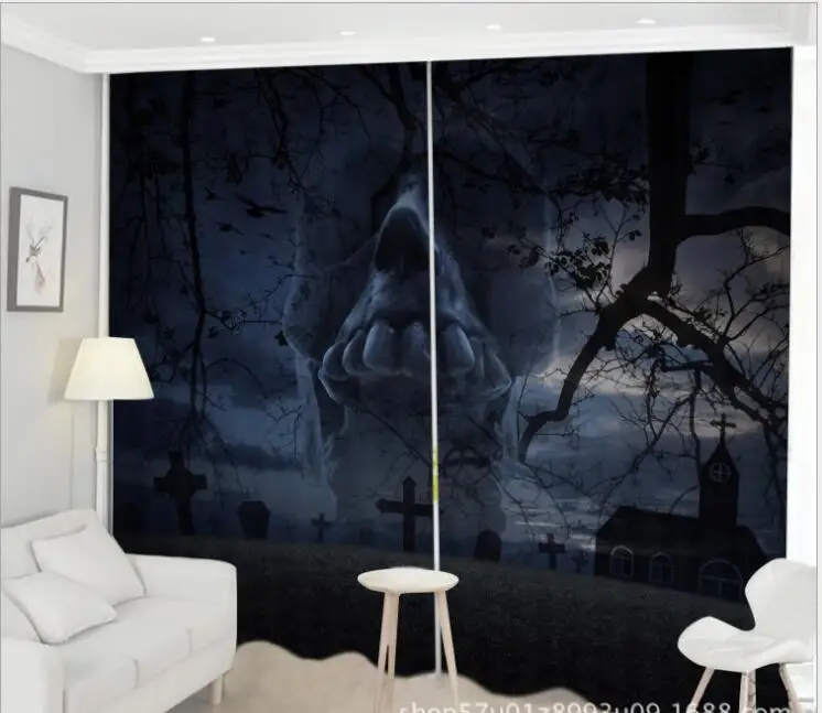 

Halloween Horror pattern 3D Window Curtains Living Room Hotel bedroom decorate Cortina Drapes Rideaux Customized size pillowcase