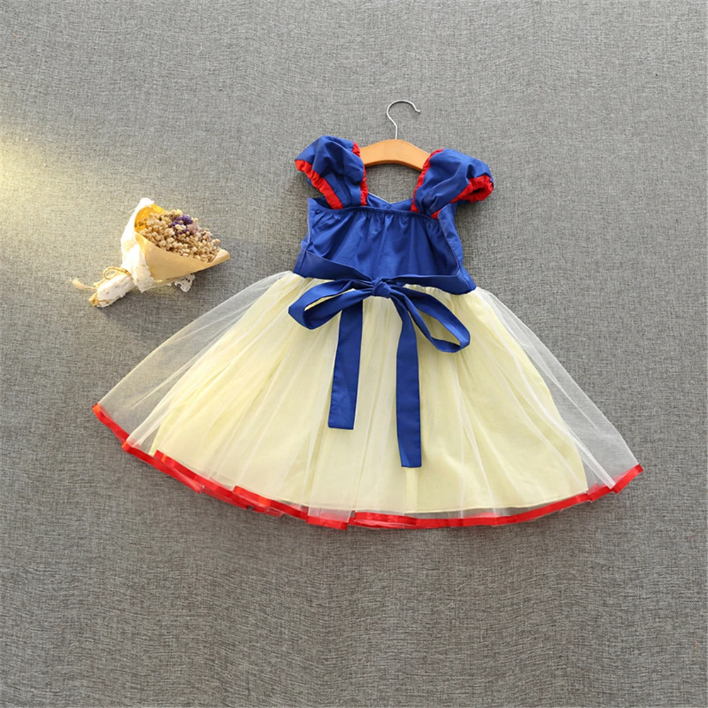 Платье Белоснежки для маленьких девочек; вычурная юбка; платье для детей; летняя одежда для маленьких девочек; праздничное платье для дня рождения; платья