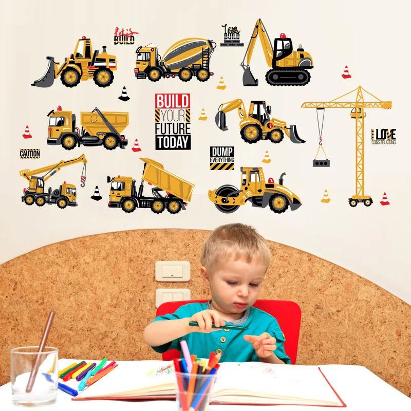 Мультфильм трактор наклейки на стену DIY автомобили стены Искусство Наклейка украшение для детской комнаты мальчики девочки дети спальня домашний декор