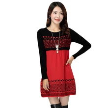 Autumn Winter Warm Sweater Dress Women O Neck Sexy Knitted Dresses Long Sleeve Patchwork Mini Pullovers Dress Vestidos AB418