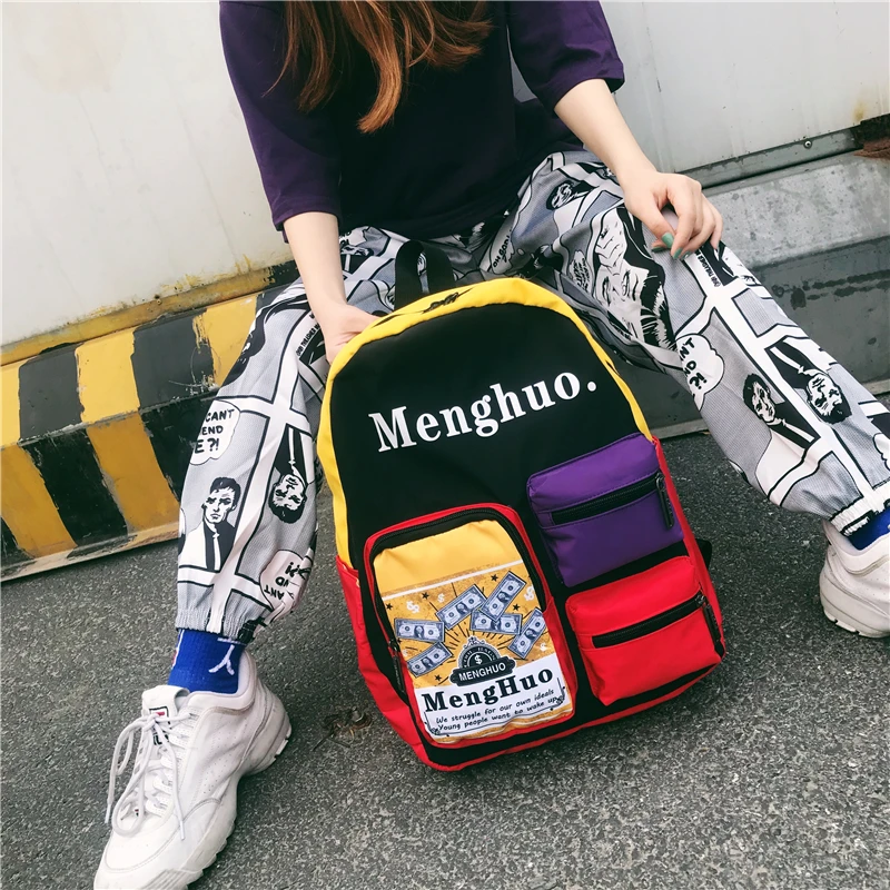 Menghuo Women Backpacks School Women Daypack Panelled Shoulder Bags College Backpacks for Girls Bookbag School Backpacks Female (34)