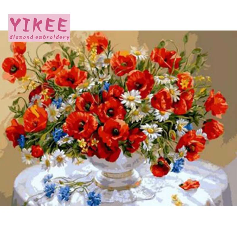 

diamond embroidery poppies, full drill square diamond, diamond mosaic poppy