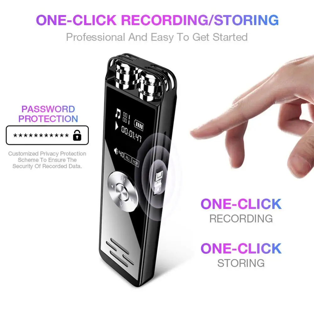 16GB Digital Voice Recorder Dual Microphone Dictaphone Sound Activated Recording Meeting Class With WAV,MP3 Player