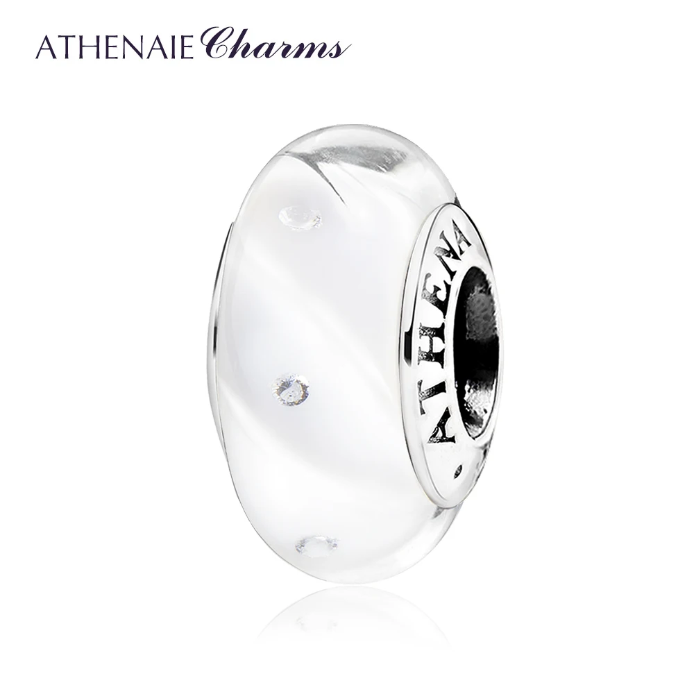 ATHENAIE, настоящее бусины из стерлингового серебра 925, прозрачный Фианит, блестящие белые волны, муранское стекло, бусины для Амулеты Браслет с подвесками, для женщин, сделай сам, ювелирное изделие