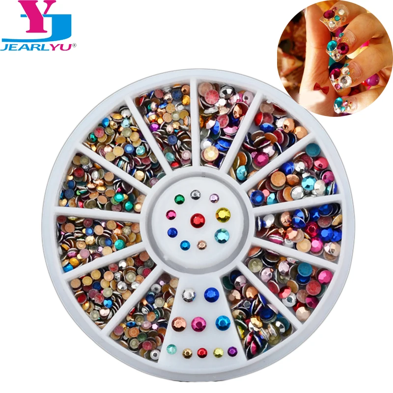 Цветные Стальные Бусины, шпильки для ногтей, металлические украшения, круглые шпильки, УФ Гель-лак, аксессуары, 3D дизайн ногтей, колесо, набор для ногтей с кристаллами