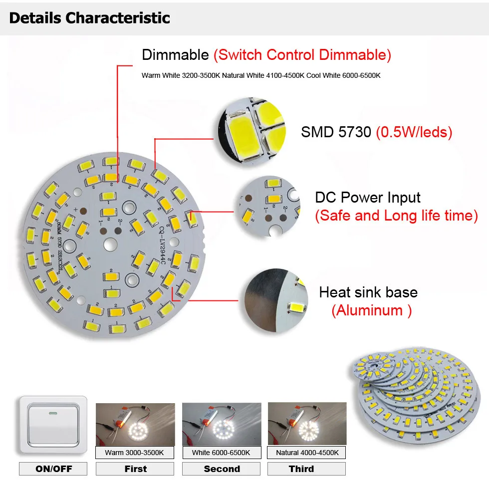 Светодиодный светильник PCB + драйвер с регулируемой яркостью SMD 5730 3/5/7/9/12/15/18